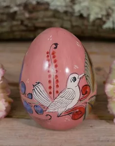 Egg White Birds Flowers Handmade Clay Hand Painted by Medrano Mexican Folk Art - Picture 1 of 6
