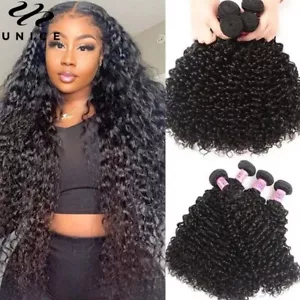UNice Mongolian Jerry Curly Human Hair Extension 4 Bundles Virgin Hair Weaves US - Picture 1 of 12