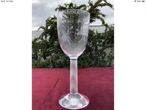 JG DURAND Crystal Wine Glass Etched “COME INTO MY PARLOUR SAID THE SPIDER” 20cm - Picture 1 of 14