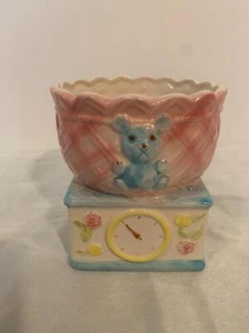 Vintage RELPO Baby planter JAPAN Bear Basket Scale Mid century Kitsch nursery - Picture 1 of 6