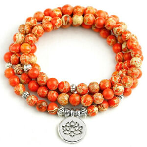 8MM orange sea precipitate 108 Mala beads bracelet lotus Buddha pendant Energy