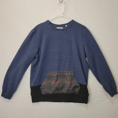 Usada en Excelente Condición Para Hombre Talla M ON THE BYAS Azul Canguro Bolsillo Dear Theme Algodón Sudadera Foto 1 de 4