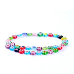 Round Flower Strand Bead Lampwork Glazed Glass Beads DIY Bracelet 37Pcs/String