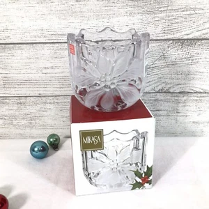Portavelas votivas Mikasa festivo Poinsettia vidrio esmerilado transparente corte de cristal - Imagen 1 de 5
