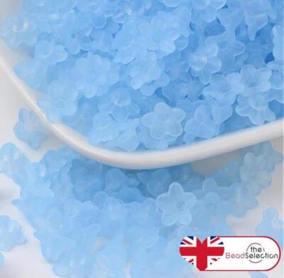 TOP QUALITY 100 FROSTED LUCITE ACRYLIC FLOWER  BEADS 10mm BLUE LUC20 - Image 1 of 2