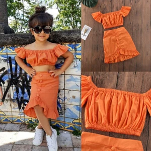Kids Baby Girls Summer One Shoulder Tops Pants Shorts Outfit Set Clothes - Picture 1 of 7