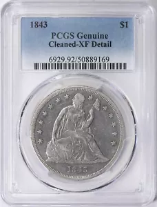 1843 Seated Liberty Silver Dollar $1 PCGS XF Details (169) - Picture 1 of 3