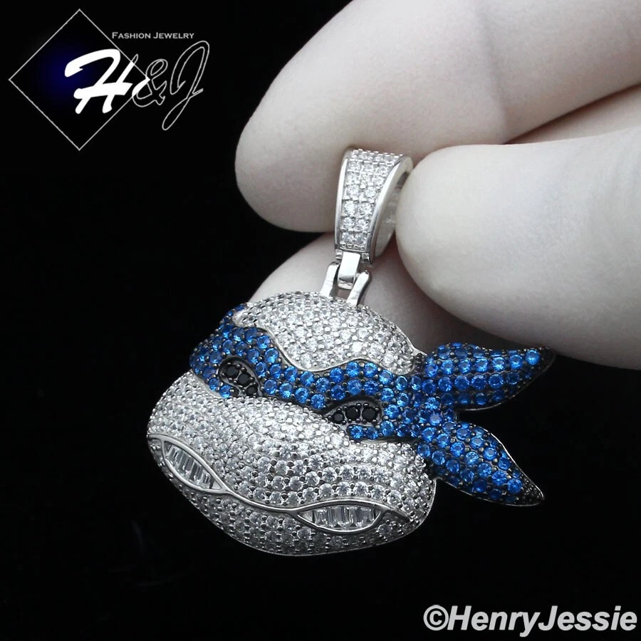 PLATA ESTERLINA 925 ICY BLING CIRCONITA CÚBICA ADOLESCENTE MUTANTE NINJA TORTUGA AZUL COLGANTE*SP413 Foto 1 de 4