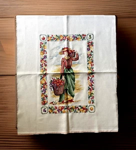 Completed Cross Stitch Fruit Maiden by Marie Barber Linen Vintage Victorian - Picture 1 of 14