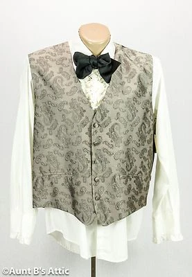 Colete Masculino Estilo Steampunk Vitoriano Estampado Paisley Taupe/Cinza - Imagem 1 de 2