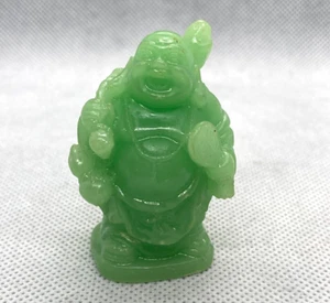 Green Jade Colored Resin Laughing Buddha Statue Holding Sack SHIPS FREE! - Picture 1 of 3