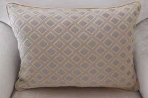 ❇️ NEW Stunning EMBROIDERED DIAMOND Grey & Beige Piped Oblong Cushion Covers - Picture 1 of 7