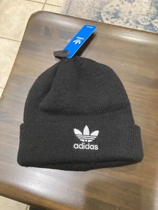 NWT ADIDAS Originals Trefoil Youth Cuffed Knit Beanie Hat-OSFM BLACK - Picture 1 of 3