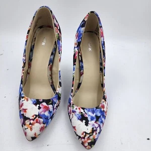 Apt 9 Womens 7 Med Multicolor Floral Point Toe Pump Silver Heel Fabric Shoes - Picture 1 of 9