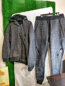 Men's 2 Piece Dark Gray Sweat Suit, Thick Material, Comfortable Stretch  - Picture 1 of 3