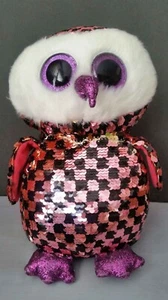 TY Flippables Sequin CHECKS The OWL Limited Collection Plush Beanie Boos 9.5" - Picture 1 of 13