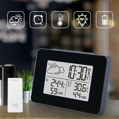 Digital Funkuhr Wetterstation Funkwecker Thermometer Hygrometer mit Außensensor - Bild 1 von 4