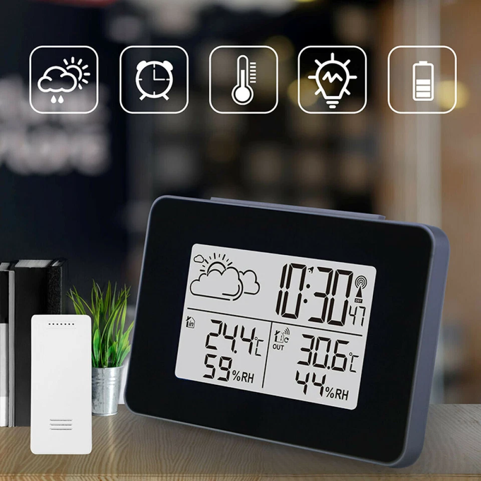Digital Funkuhr Wetterstation Funkwecker Thermometer Hygrometer mit Außensensor - Bild 1 von 4