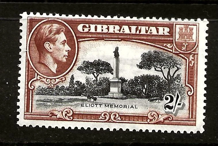 GIBRALTAR (7-767) KEY VALUE SG128  PERF 14 2/- BLACK / BROWN  VERY  MM /MH - Image 1 of 1