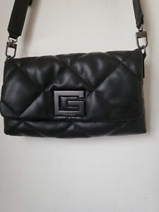 Genuine Guess Matt Black Quilted Faux Leather Cross Body Messanger Bag
