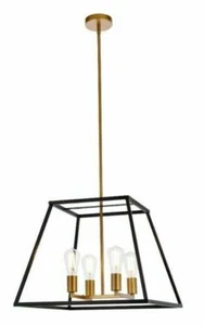 Chandelier Ceiling Light Fixture Black and Brass Farmhouse Dining Room 20" - Picture 1 of 9