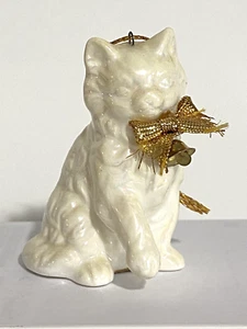 VTG 1988 Enesco 2.5" Iridescent Gold Bell White Calico Cat Christmas Ornament - Imagen 1 de 8