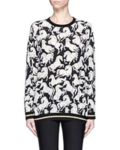 Stella McCartney Ines Running Horses Print Silk Top Shirt Black White IT 38 - Picture 1 of 10