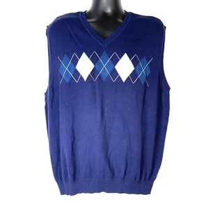 Club Room Sweater Vest Mens XXL Navy Blue Argyle 100% Cotton Golf Preppy Grandpa - Picture 1 of 11