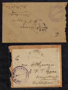 India Travancore 1939 2 copertine locali da ufficio della diocesi con 1 ch verde - Foto 1 di 2