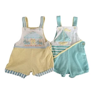 Vtg Little By Little Rompers Set Of Two Size 0-6 Months 1990s Sailboat Carousel - Picture 1 of 9