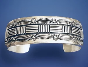 Signiertes Navajo B Morgan Sterlingsilber Manschette gestempelt Armband 6,5" EUC WUNDERSCHÖN! - Bild 1 von 4