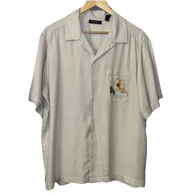 Brandini~GRANDE~Camisa de Bowling Para Hombre Seda Beige Flor En Bolsillo Y Mural En La Espalda Foto 1 de 4