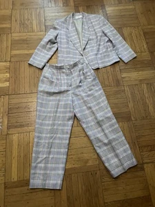 Pendleton Pants Suit Vintage Plaid Herringbone Blazer Lined 30” Waist M Sz 10P - Picture 1 of 8