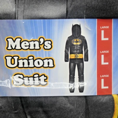 男式蝙蝠侠联盟套装连体连帽黑色羊毛睡衣服装 L 码 — 第 1/3 张图片