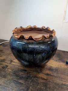 Antike Royal Doulton Steinzeug Runde Jardiniere Übertopf Blau Braun A19 - Bild 1 von 24