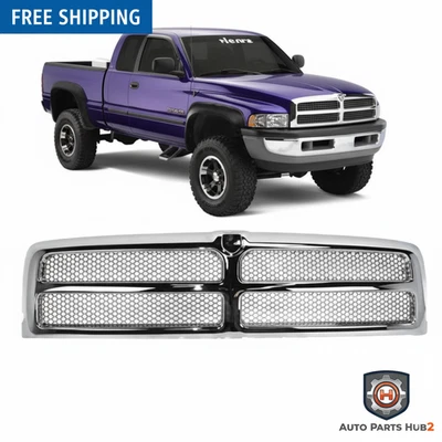 Fits 1994-2002 DODGE RAM 1500 2500 3500 New Front Chrome Grille + OEM Emblem 2PC - Image 1 of 2