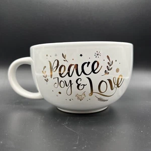 Peace Joy Love Kaffeebecher Keramik weiß schwarz gold Teetasse groß 16 fl oz - Bild 1 von 5