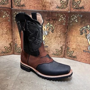 MEN'S SQUARE TOE BOOTS WESTERN COWBOY CRAZY LEATHER TRACTOR SOLE MULTICOLOR BOTA - Picture 1 of 39
