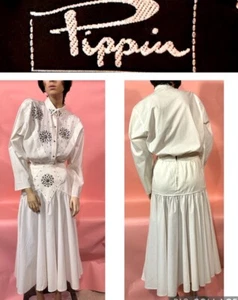 Vtg 80’s South Western Cowgirl Blouse & Skirt Outfit By Pippin Turquoise Studs - Picture 1 of 10