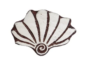 Sea Shell Seaside Stamp 5.2cm x 3.8cm Indian Hand Carved Wooden Printing Block - Picture 1 of 3