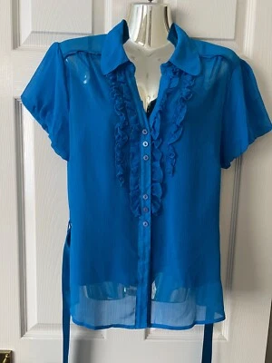 Debenhams bright blue blouse top+satin camisole top, 2 piece set, size UK14, VGC - Image 1 of 4