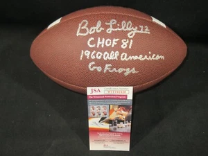 FÚTBOL BOB LILLY TCU CON CUERNOS RANAS FIRMADO WILSON NCAA CON INSC JSA DALLAS VAQUEROS - Imagen 1 de 5