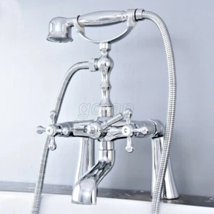 Polished Chrome Deck Mount Clawfoot Bath Tub Filler Faucet W/Hand Shower Sprayer - Picture 1 of 9