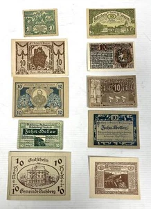 Lot of 10 Vintage 1920s Austria Heller Uncirculated Banknotes 10 Denomination - Picture 1 of 2