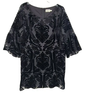 Eliza J Shift Dress Jacard Floral Velvet Bell Sleeve  Black Women's Size 22W - Image 1 of 4