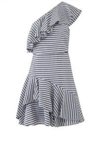 Halston Heritage Stipe Ruffle One Shoulder Mini Dress Size 0 EUC - Picture 1 of 4