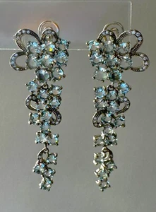 Eye catching Sterling Silver Art Earrings, Blue Topaz, Omega Back Closure 2" - Picture 1 of 6