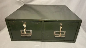 Vintage ASCO Steelmaster 2 Drawer Card Cabinet/Filing Cabinet Army Green/2 Keys - Picture 1 of 16