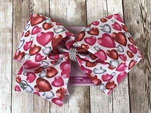 JoJo Siwa Hair Bow Valentines Day Hearts Rhinestones Red Pink Alligator Clip New - Picture 1 of 9