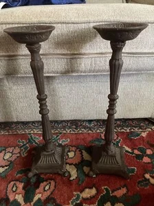 Pair RUSTIC Pillar Column Farmhouse IRON CANDLE STICK HOLDERS 17"  Large Gothic - Picture 1 of 12